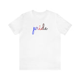 Polyamory Pride T-Shirt: Flowing Cursive 'Pride' in Gradient Hues